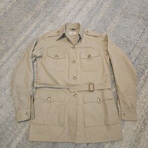 VTG Abercrombie & Fitch Safari Jacket Belted Bush Coat Khaki Cotton Men’s 10